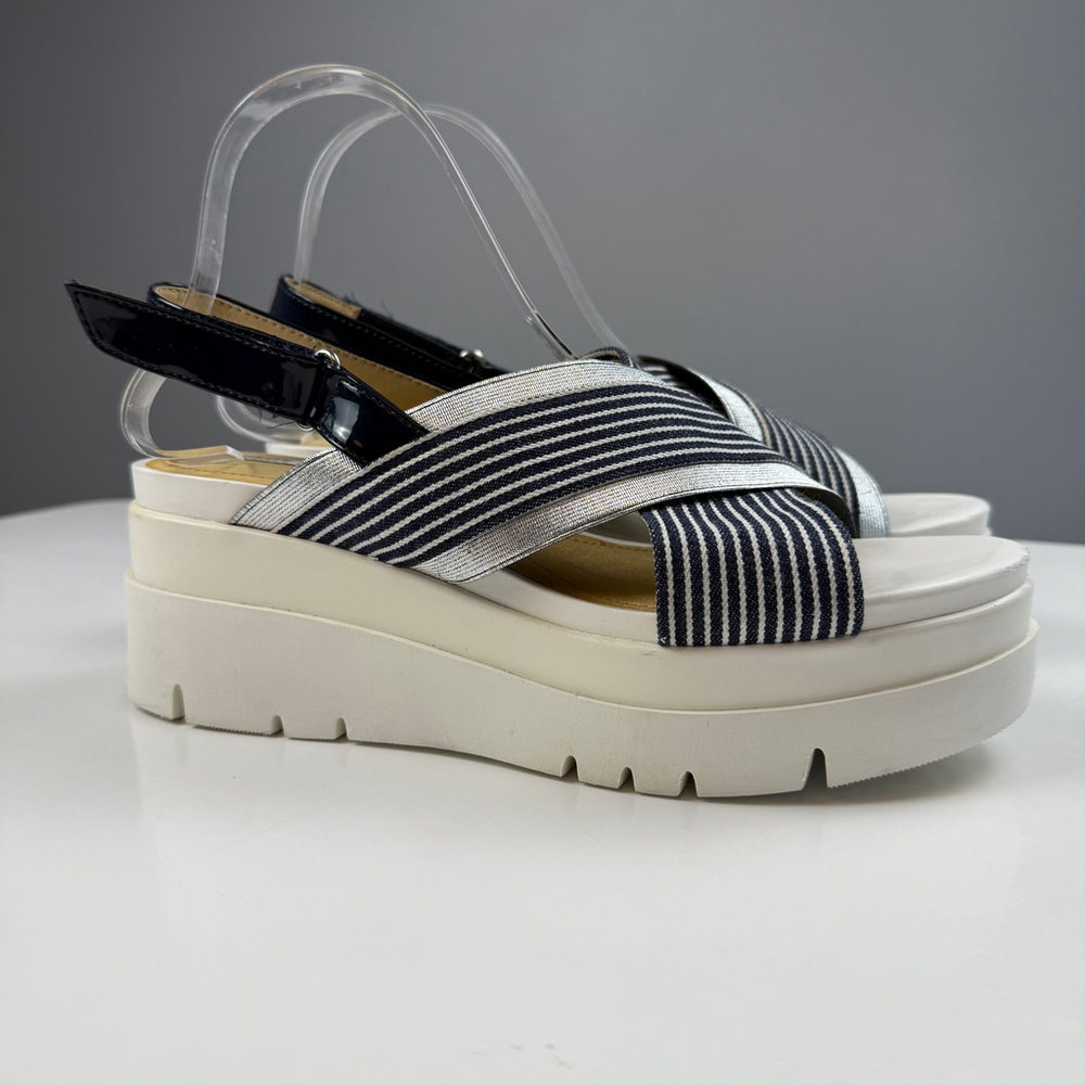 Geox Respira Platform Wedge SandNavy Silver Striped EU 41 US 9
